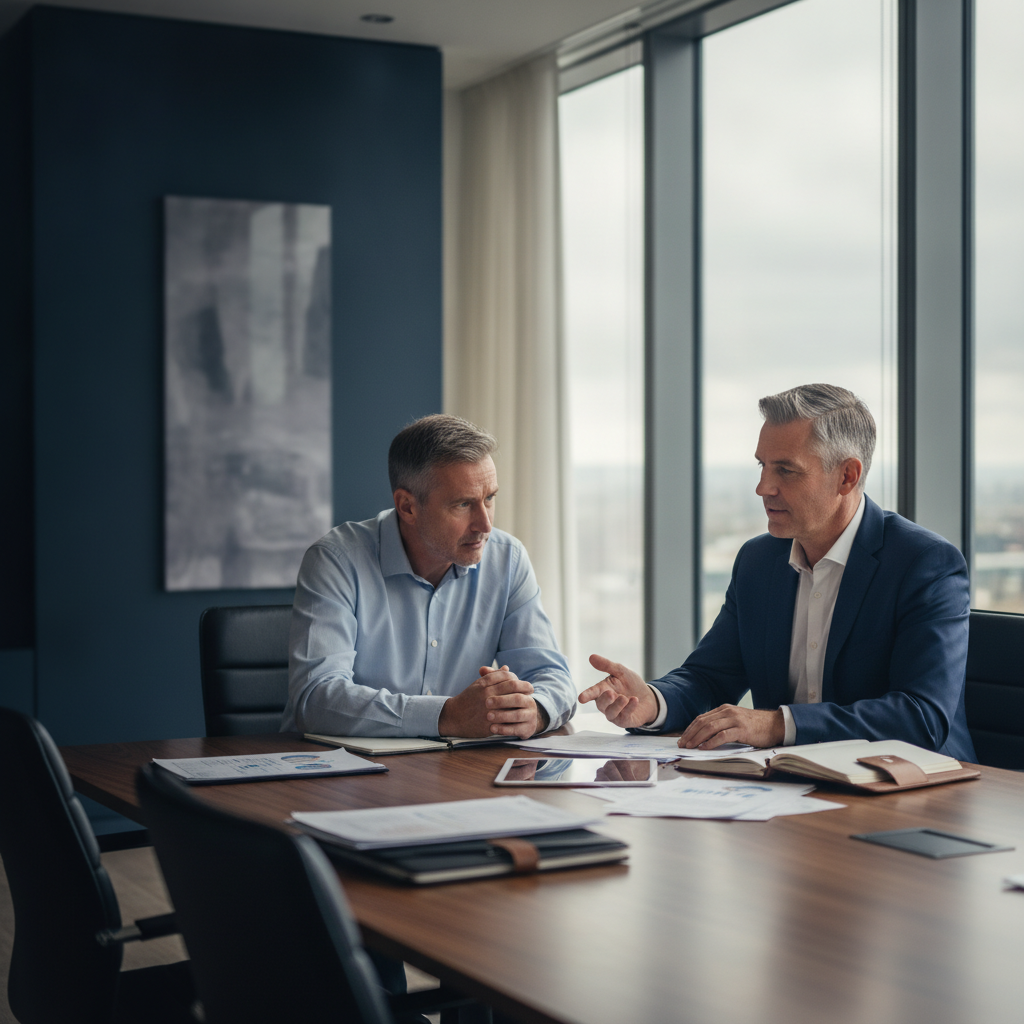 UK company directors reviewing financial documents with an advisor